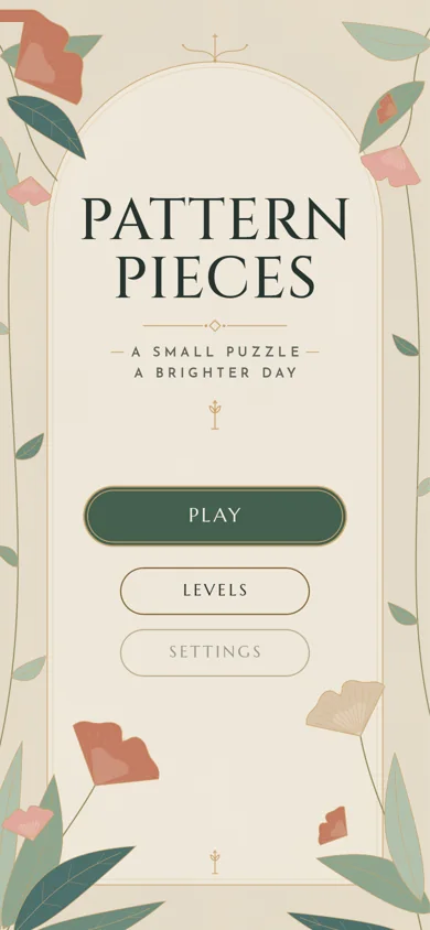 Printed-paper direction: the home screen with botanical leaves and blooms around the edges.